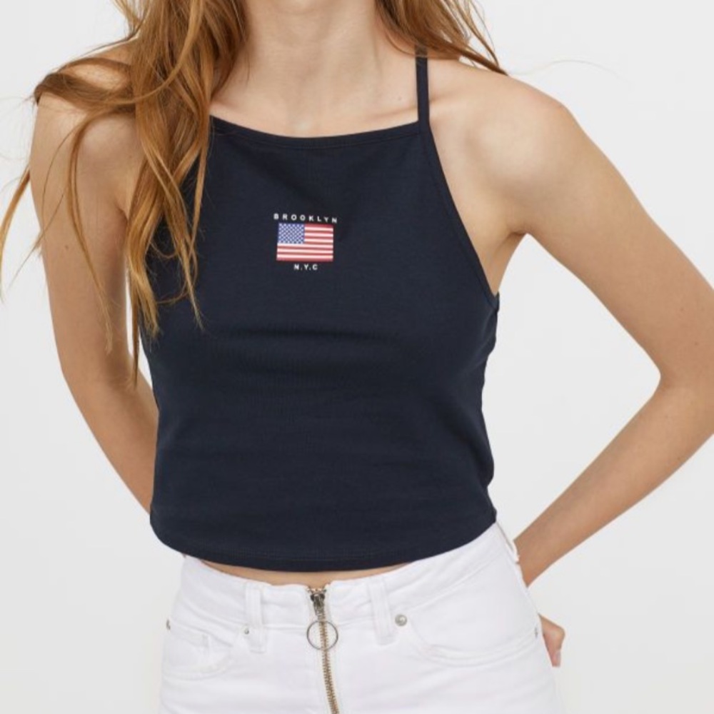 H&M dark blue Crop top brooklyn nyc usa